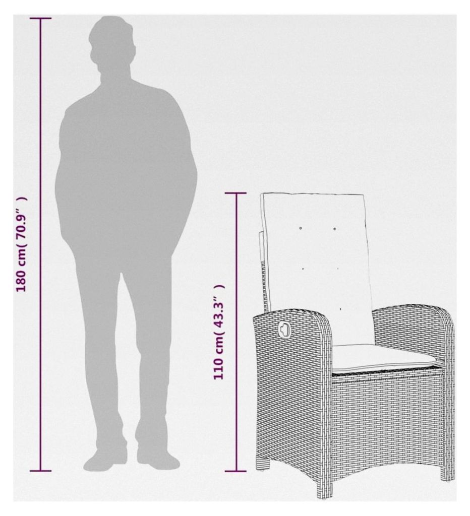 Gartenstuhl mit Kissen, verstellbarer Rückenlehne und Stahlrahmen, Relaxsessel aus Poly Rattan