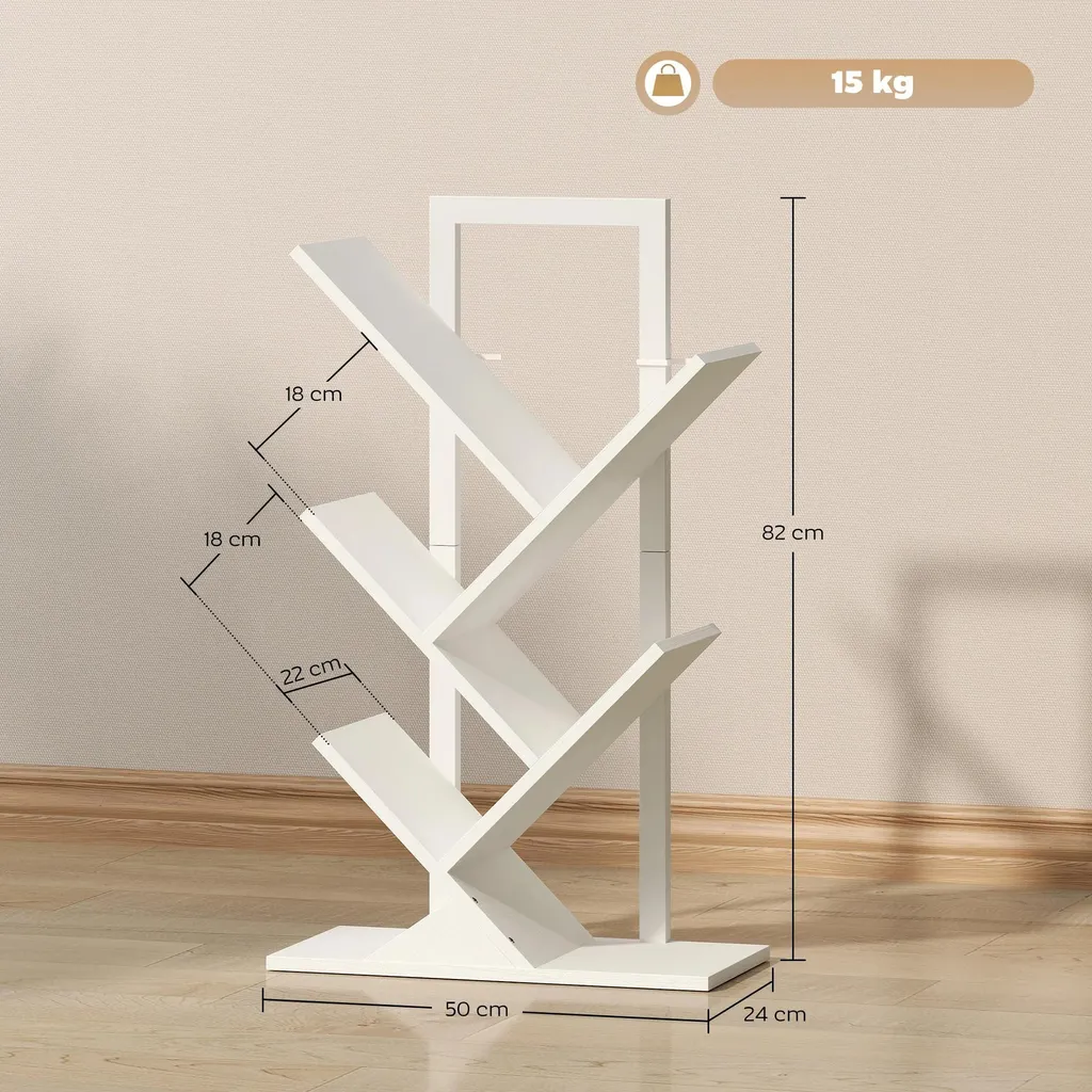 Bibliothèque Arbre Stable Anti-Chute : Range-Livres Design Blanc - 6