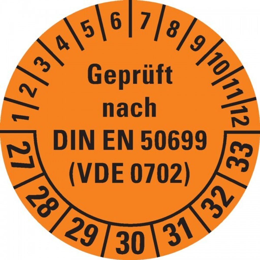 Dreifke Prüfplakette nach DIN EN 50699(VDE0702) 27-33, orange, Dokum...
