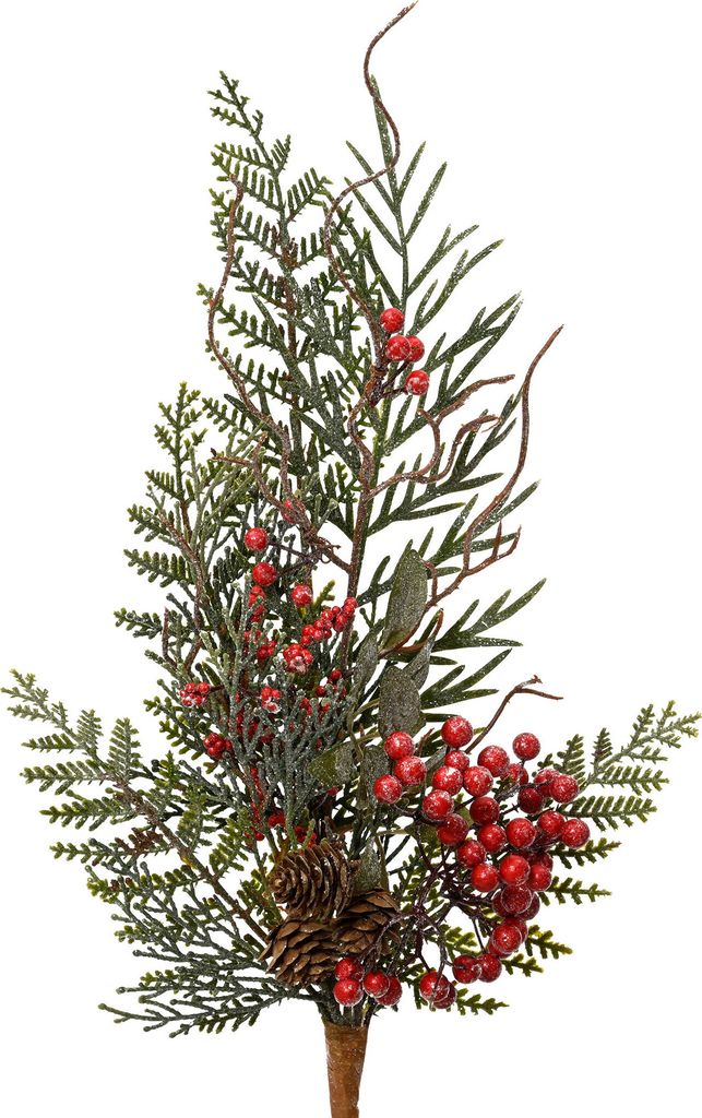 Künstlicher Zweig 50cm mit Zapfen und roten Beeren Produktbild 