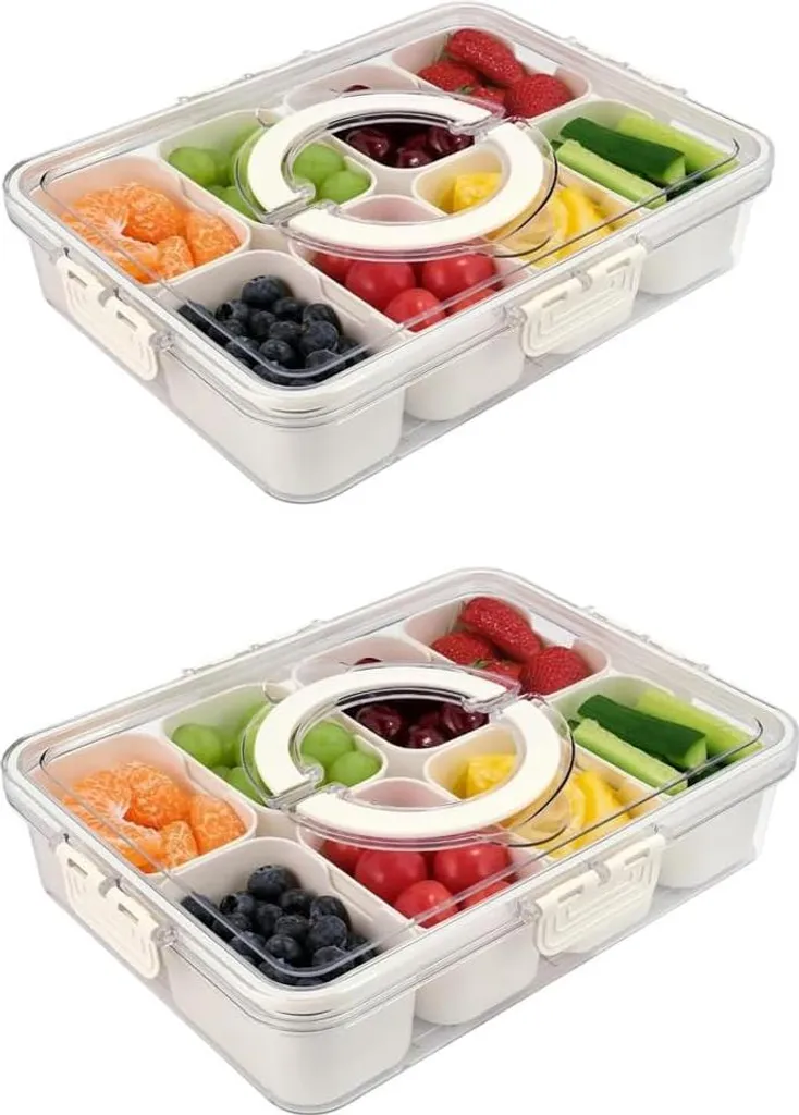 Plateau divisé 8 compartiments avec couvercle et boîte à herbes (Lot de 2)