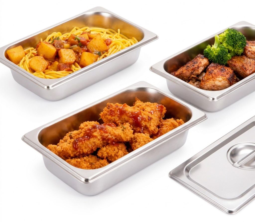 Relaxdays Gastro Behälter 3er Set, Edelstahl, GN 1/3, Gastronormbehälter mit Deckel, HBT 6,5x32,5x17,6 cm, Küche, silber