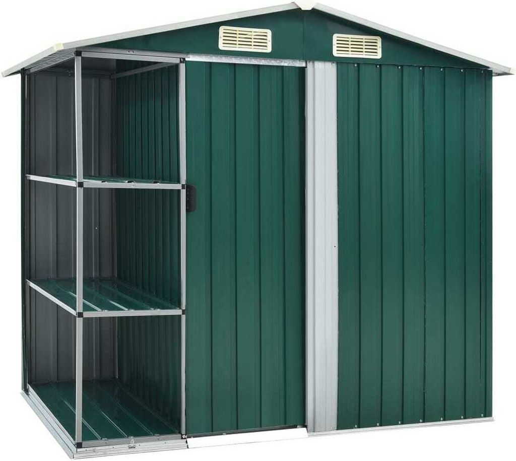 Design Möbel Gartenhaus mit Regal Grün 205x130x183 cm Eisen - 2024 Neu