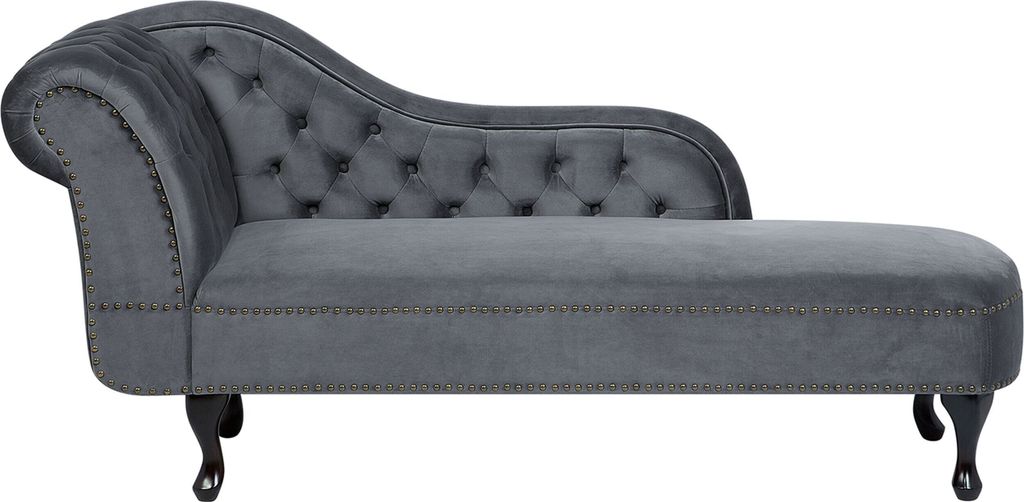 BELIANI Chaiselongue Linksseitig Grau Samtstoff Holzfüße Glamourös