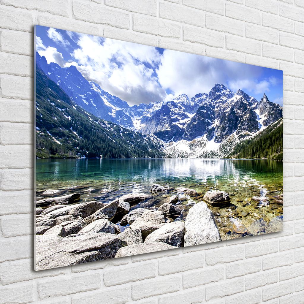 Tulup Glas-Bild - 100 x 70 - Wandbild aus Glas - Wandkunst - Wandbild hinter gehärtetem Sicherheitsglas - Landschaften - See Gebirge Berge - Grün