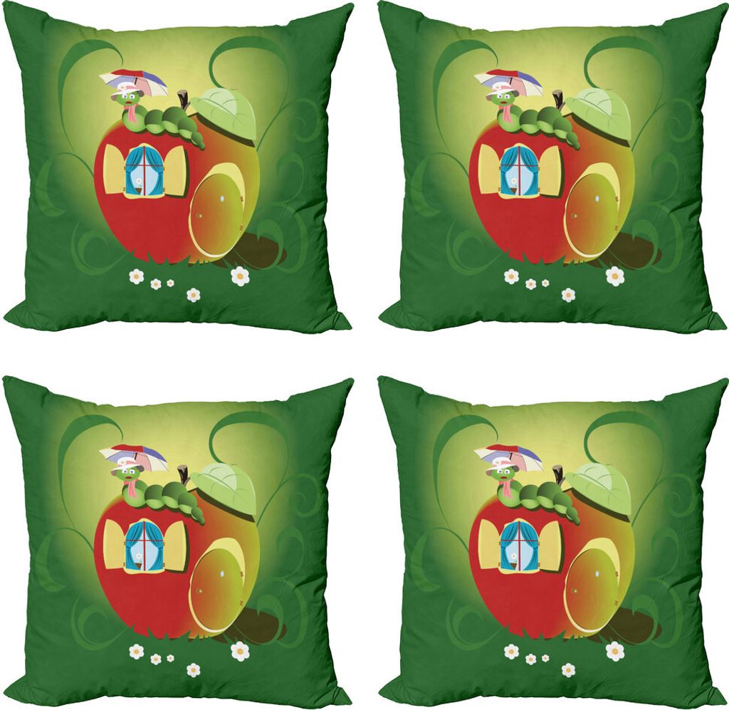 ABAKUHAUS Raupe Kissenbezug Set (4 Stück), Bug mit einem Hut, Moderner Doppelseitiger Digitaldruck, 45 cm x 45 cm, grün Multicolor