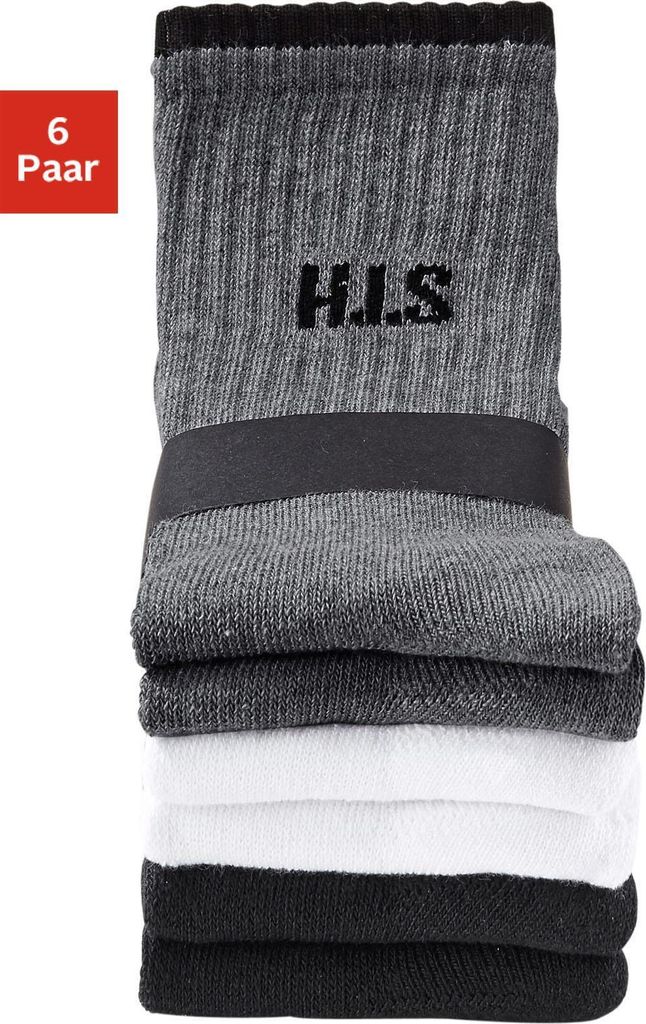 H.I.S. Sportsocken 6 -teilig 2x weiß, 2x schwarz, 2x grau meliert Größe 47/48 Sockengröße