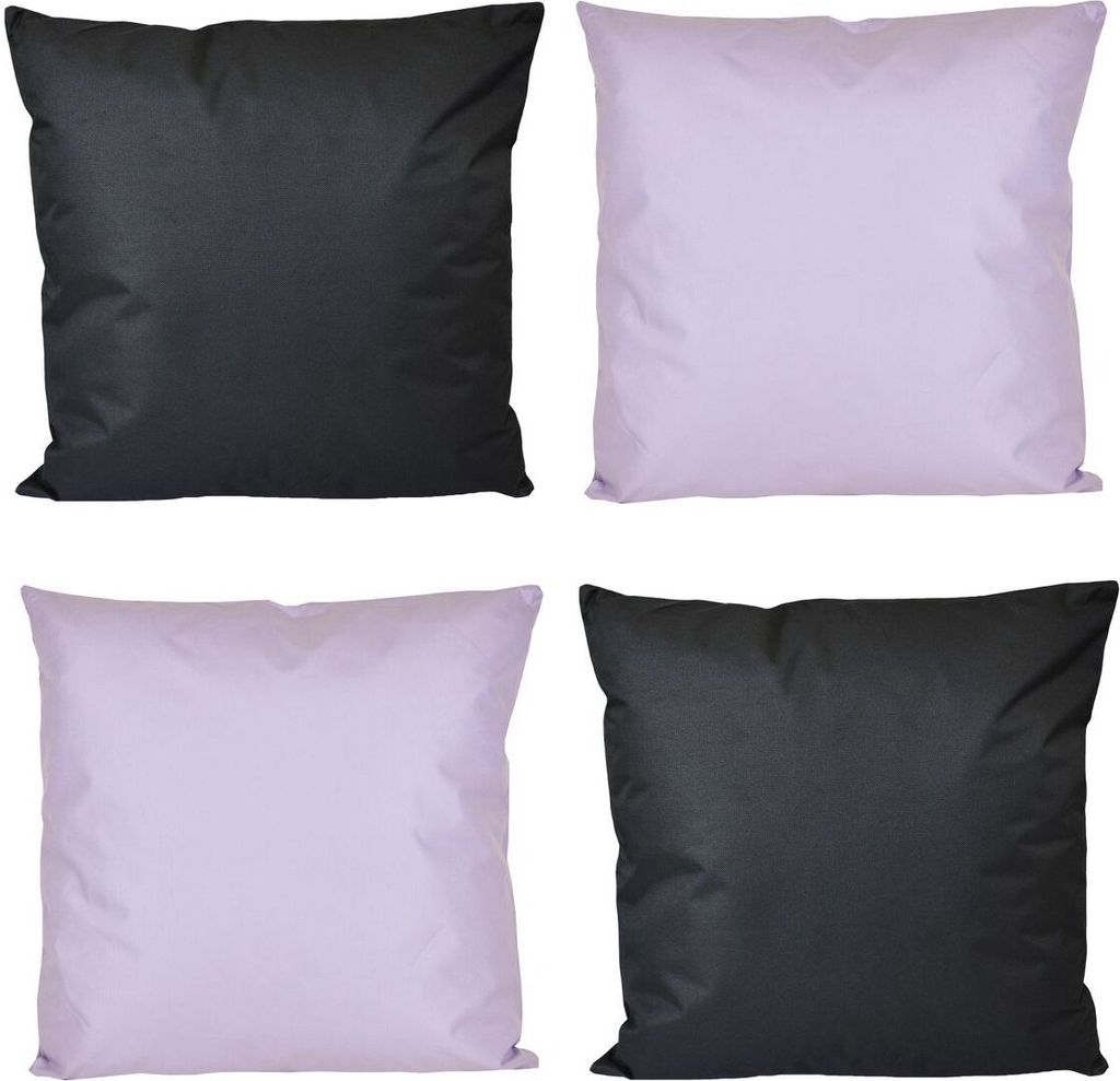 JACK 4x Outdoor Lounge Kissen 45x45cm viele Farben Dekokissen inkl. Füllung Wasserfest Sitzkissen Garten Stuhl, Farbe:2x Schwarz - 2x Flieder
