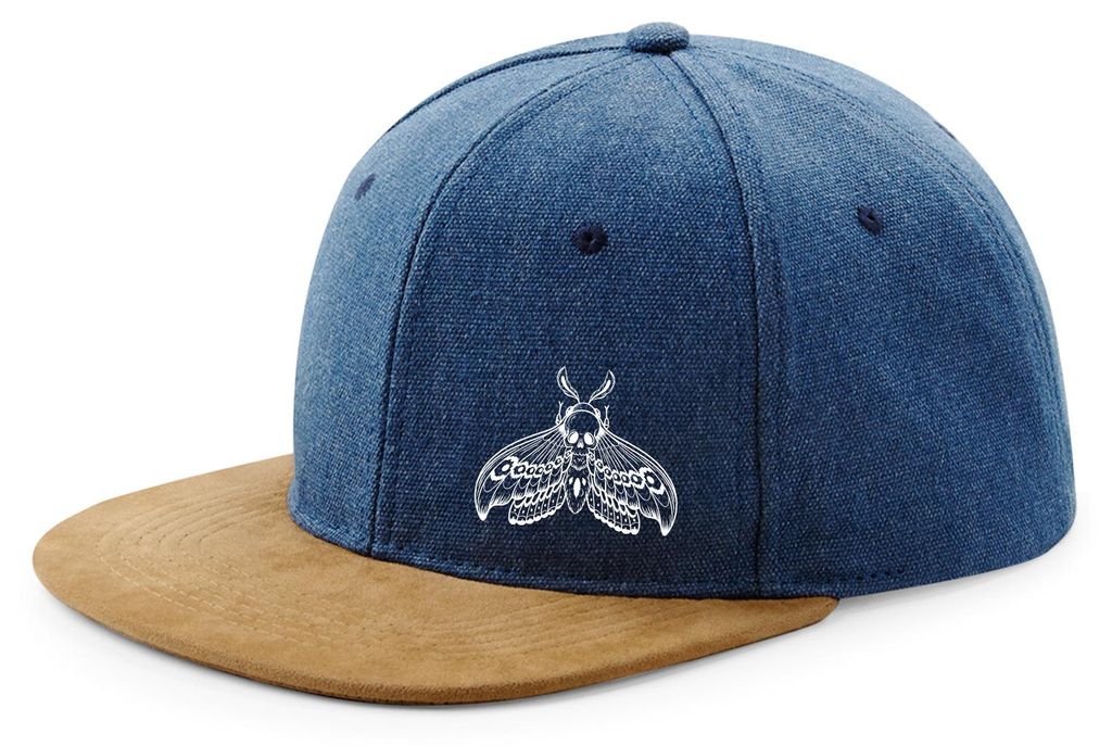 Huuraa Cappy Mütze Totenkopfschwärmer Motte Denim Baumwolle und Polyester Snapback Kappe Geschenkidee