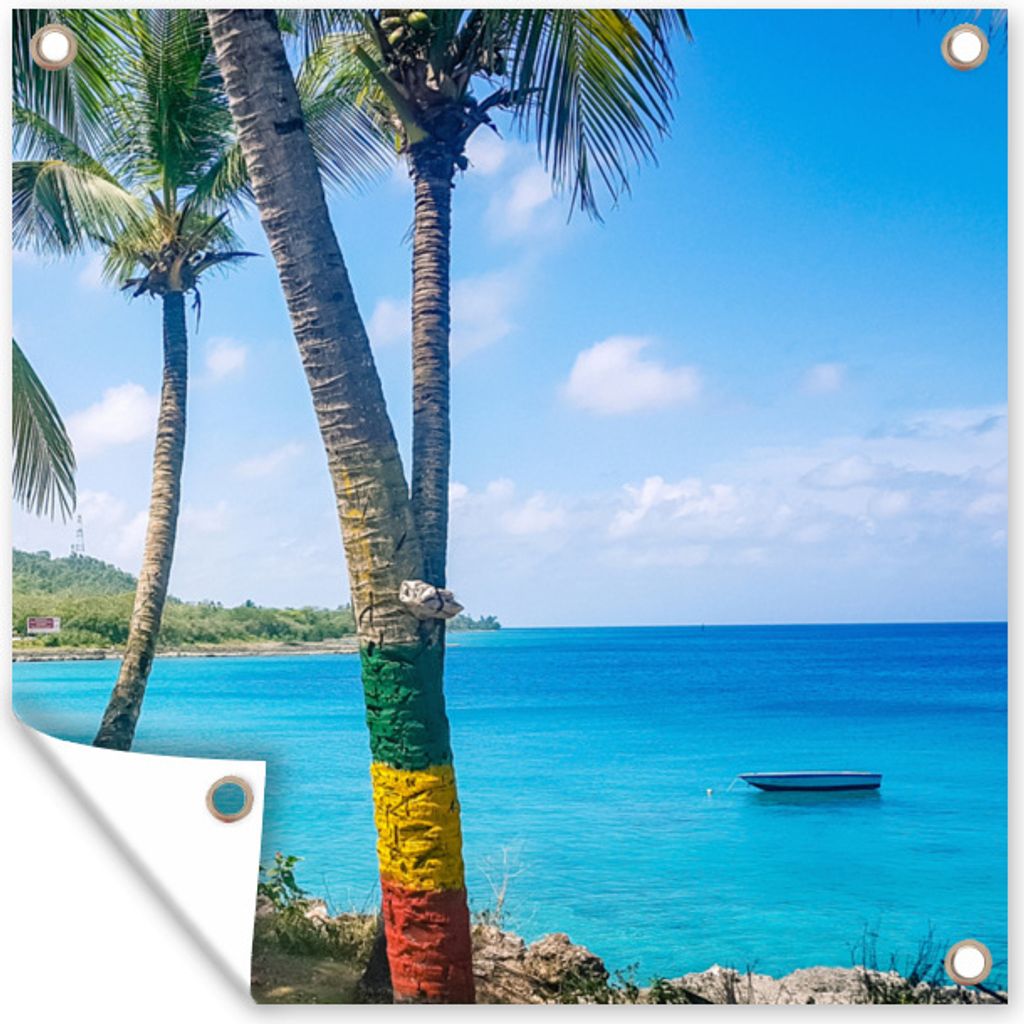 MuchoWow 50x50 cm Outdoor-Poster Gartendeko Sichtschutz Garten Poster für den Garten Kolumbien - Palmen - Strand