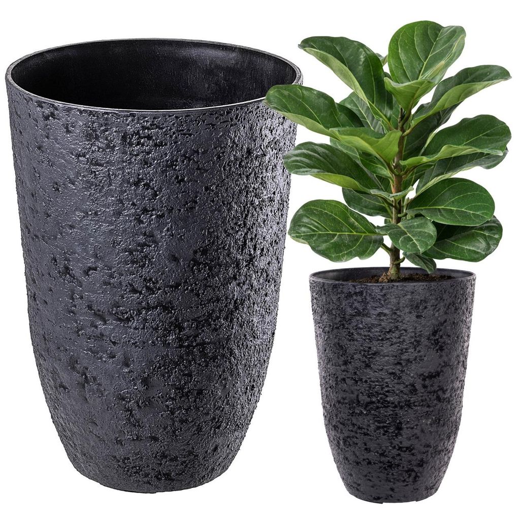 KADAX Pflanzkübel Ø 35 x H 50 cm, großer Blumentopf in realistischer Steinoptik, Pflanzentopf aus Kunststoff, wetterfester Blumenkübel für Gar...
