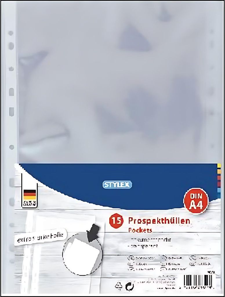 Stylex Prospekthüllen DIN A4 15er klar 43807 Produktbild 