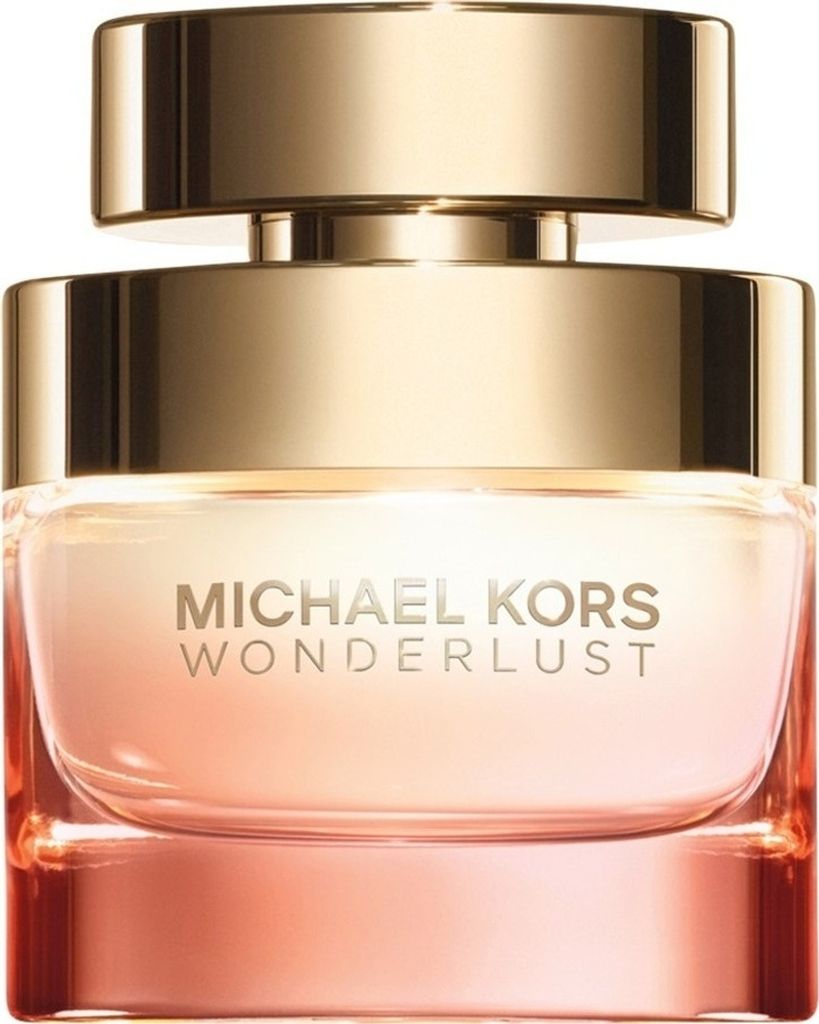 A close-up studio shot of a Michael Kors Wonderlust Eau de Parfum bottle.