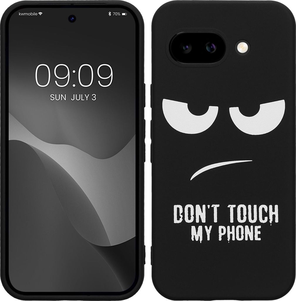 kwmobile Hülle kompatibel mit Google Pixel 9a - Handyhülle Silikon Case - Don't touch my Phone Weiß Schwarz