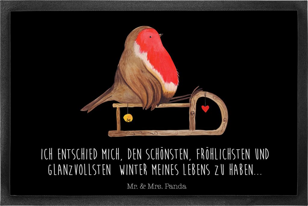 Mr. & Mrs. Panda Schmutzmatte Rotkehlchen Schlitten 60 x 90 cm - Schwarz - Geschenk, Türvorleger, fußmatte, Schmutzfangmatte, Vogel, Vorleger, We...