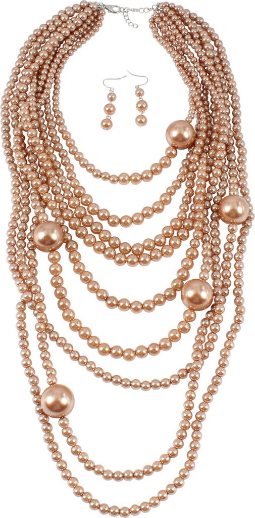 1 Set Damen Halskette Ohrringe Set Übertrieben Mehrschichtig Kunstperle Glatte Längenverstellbar Hängende Ohrringe Haken Ohrringe Abschlussball ...