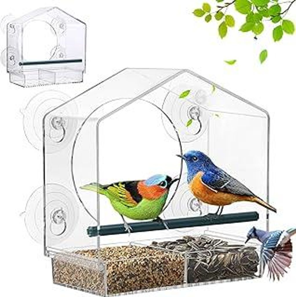 Acryl Vogelkäfig, Adsorption Bird Feeder, kleine Vogelfütterung Tierbedarf, klar Wand montiert Vogelkäfig mit Dach 4 Saugnäpfen 21.5 * 20.5 * 10cm