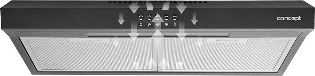 A kitchen hood with arrows indicating airflow.