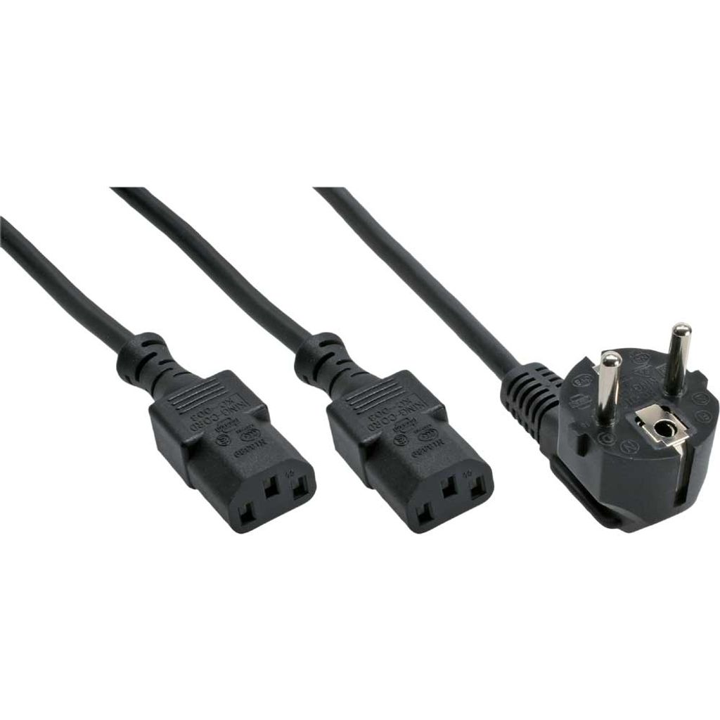 InLine Netz-Y-Kabel, 1x Schutzkontakt ST zu 2x Kaltgeräte Produktbild 