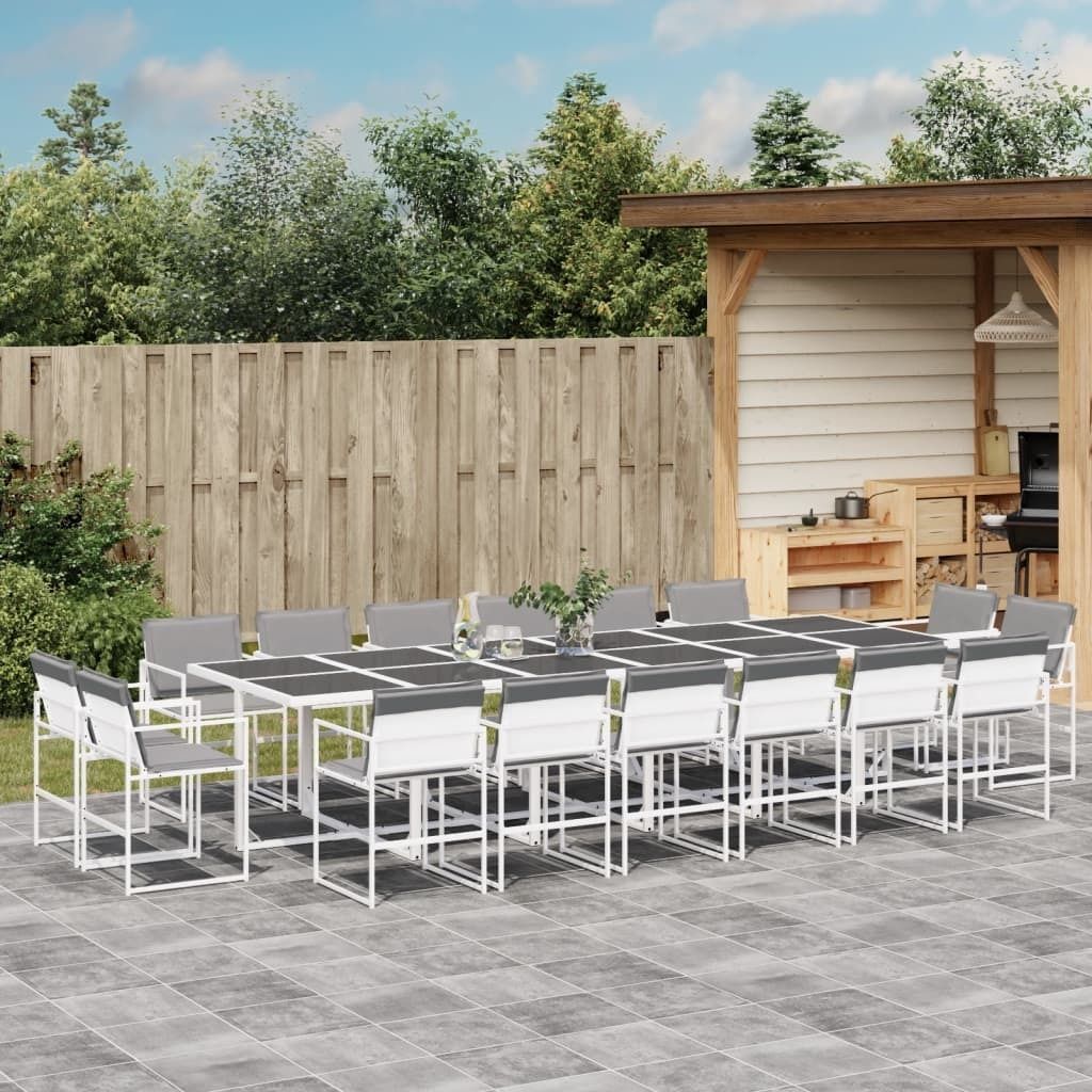 "2026 Promotion" 17-tlg. Garten-Essgruppe - mit Tisch und Stühlen - mit Kissen - Weiß Textilene - Gartenmöbelset CC15782