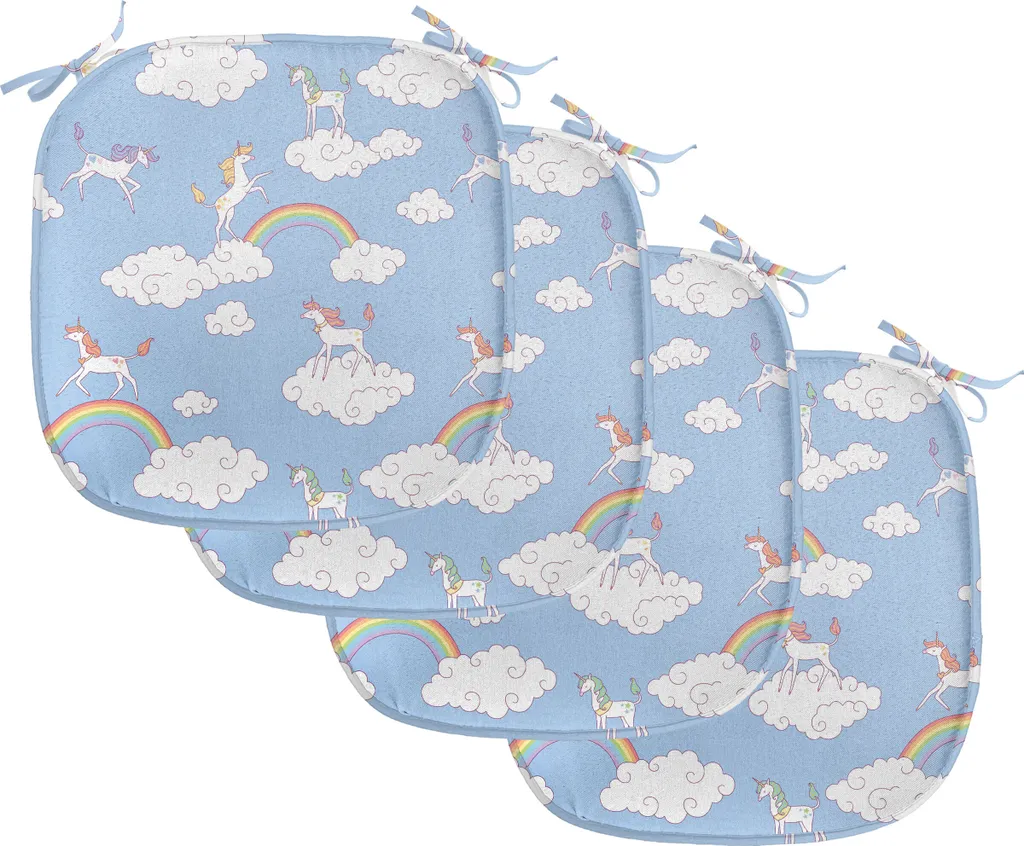 ABAKUHAUS Imbottitura per sedie da sala da pranzo, Creature mitiche Jump, Cuscino decorativo impermeabile con cinturini per sedie da cucina, 40 cm x 40 cm - Confezione da 4, Sky Blue Multicolore