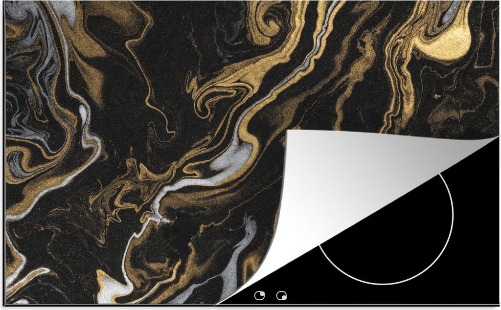 KitchenYeah Herdabdeckplatte Marmor - Silber - Gold - Abstrakt , 90x52cm, Küche Deko, Glaskeramikfeld Herdabdeckung, Abdeckplatte fùr Kochfeld