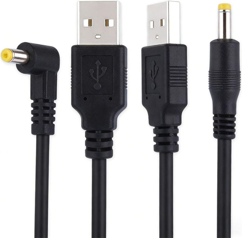 2er Set USB-A auf DC 4,0×1,7 mm Stromkabel 5V 3A, 1 m, gerade & Winkelstecker, für LED-Licht, Lampe, Ventilator, Lautsprecher