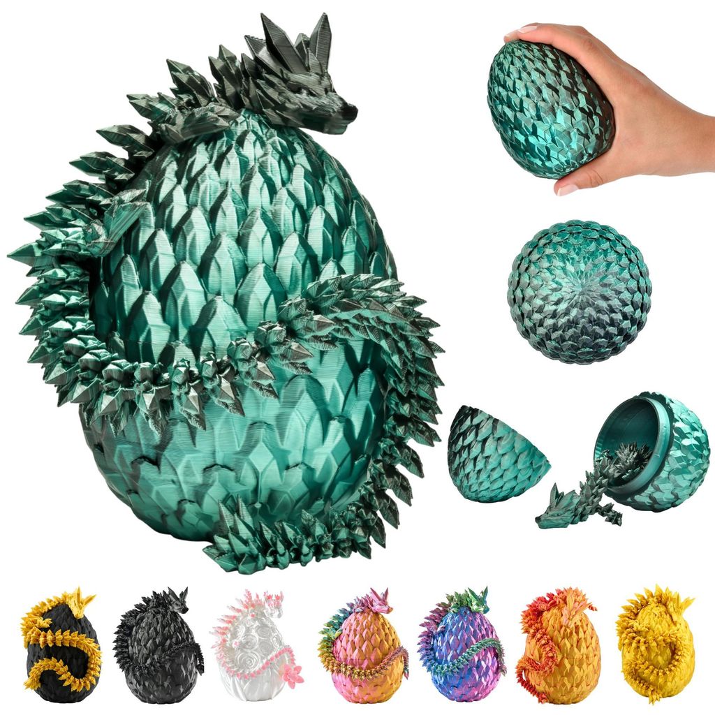 3D Drache im Ei – 30 cm Schwarz-Grüne Sammlerfigur mit 10 Produktbild 