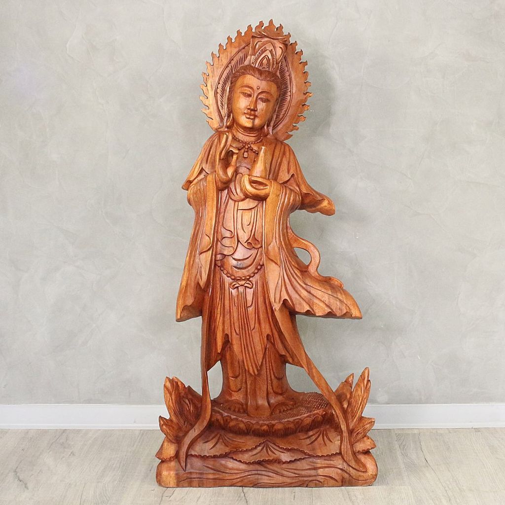 Guanyin Guan Yin Holz Figur Skulptur Bali Schnitzerei Holz Deko Dekoration massiv ca.100 cm