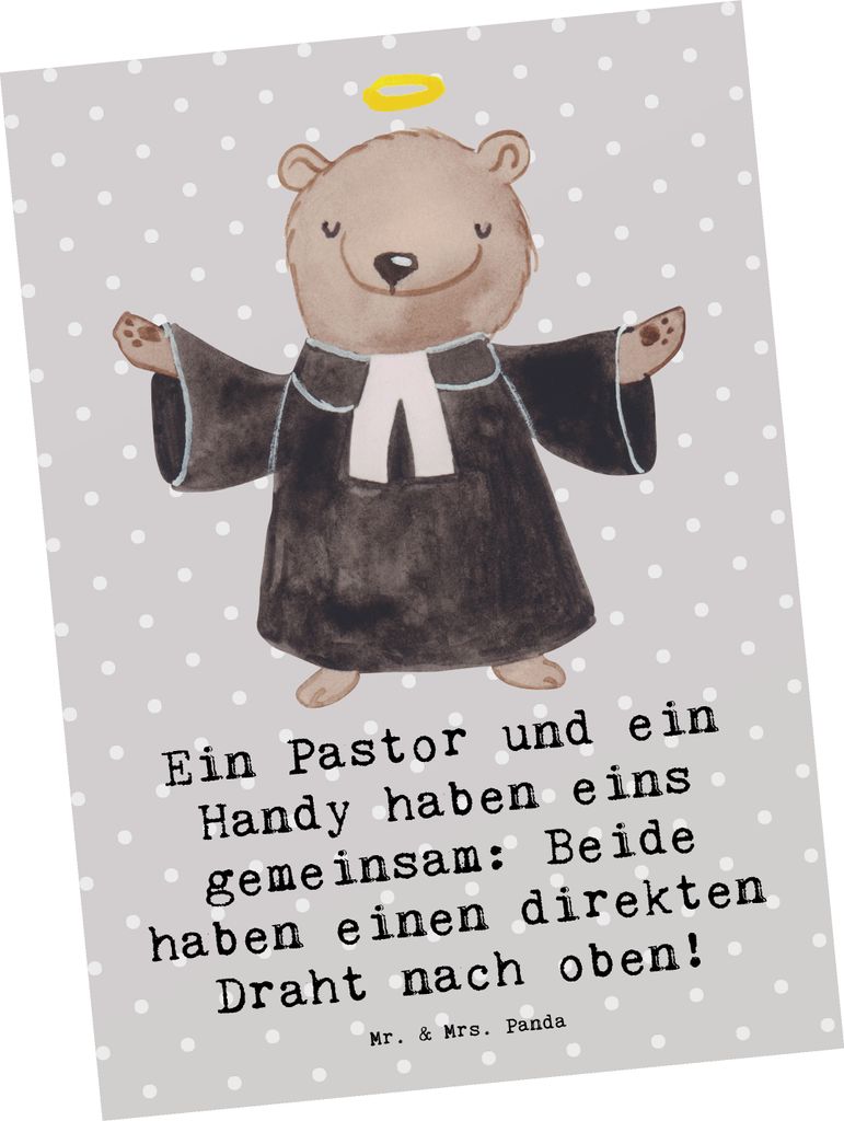 Mr. & Mrs. Panda Postkarte Pastor Verbindung - Grau Pastell - Geschenk, Seelsorger, Ansichtskarten, Geschenke mit Herz, Postkarten, Beruf, christli...