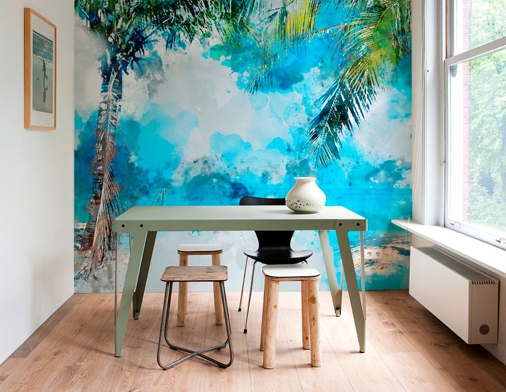 Coloray Fototapete 250x250 cm Vlies-Fototapete - Kokosnuss auf dem Strandparadies-Palmenblättern