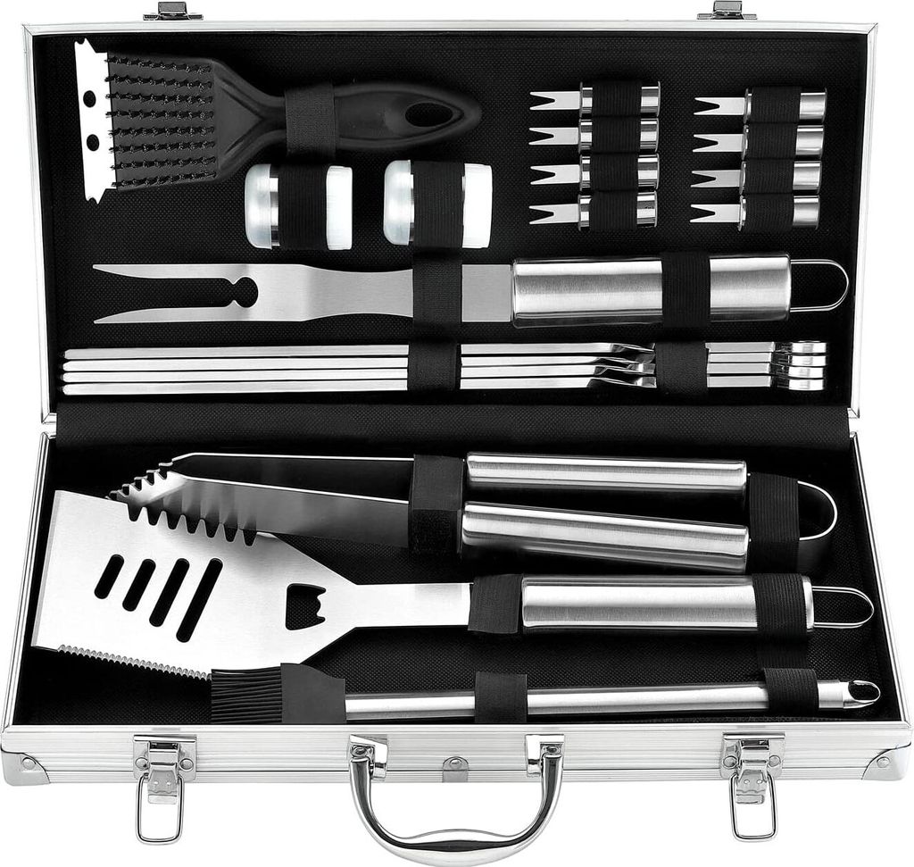 20PCS Edelstahl Grillset fš¹r Geschenk - Edelstahl Grillzubeh?r Set im Aluminium - Professionelle Grillbesteck Koffer fš¹r M?nner Frauen