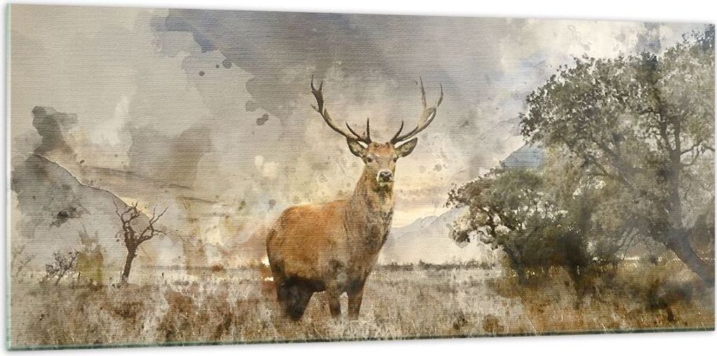 Bilder auf glas - rotwild natur - 120x50cm - Glasbilder - Wandbilder - Kunstdruck - zum Aufhängen bereit - Wanddekoration aus Glas - Glas Bilder -...