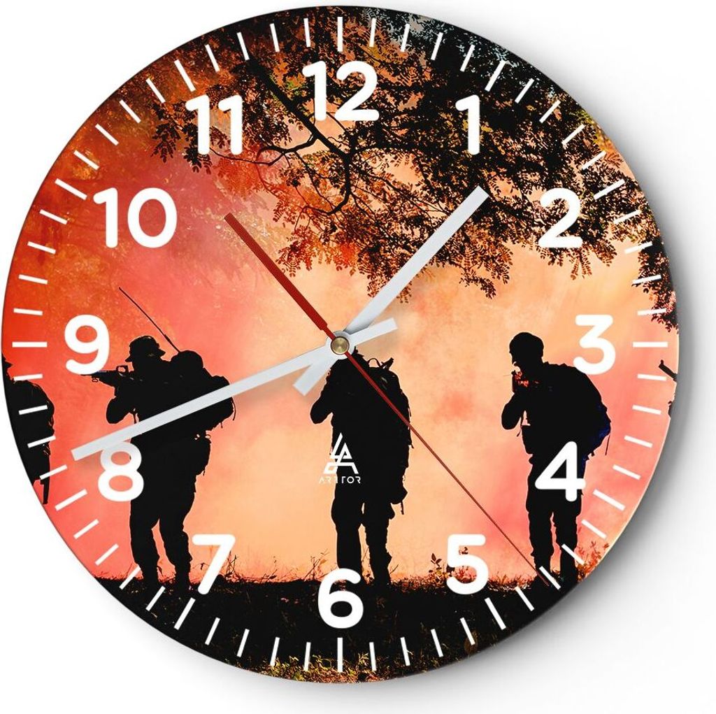 Wanduhr - Rund - Glasuhr - Soldat Gewehr - 30x30cm - Schleichendes Uhrwerk - Lautlos - zum Aufhängen bereit - Dekoration Modern - Wanddekoration a...