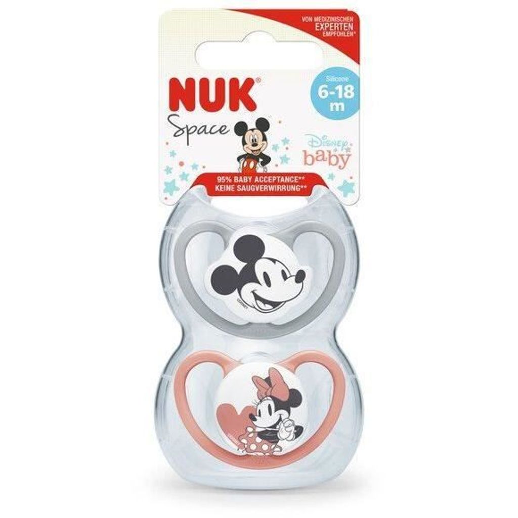 NUK Space Mickey Silikon Schnuller für Mädchen 6-18M x2