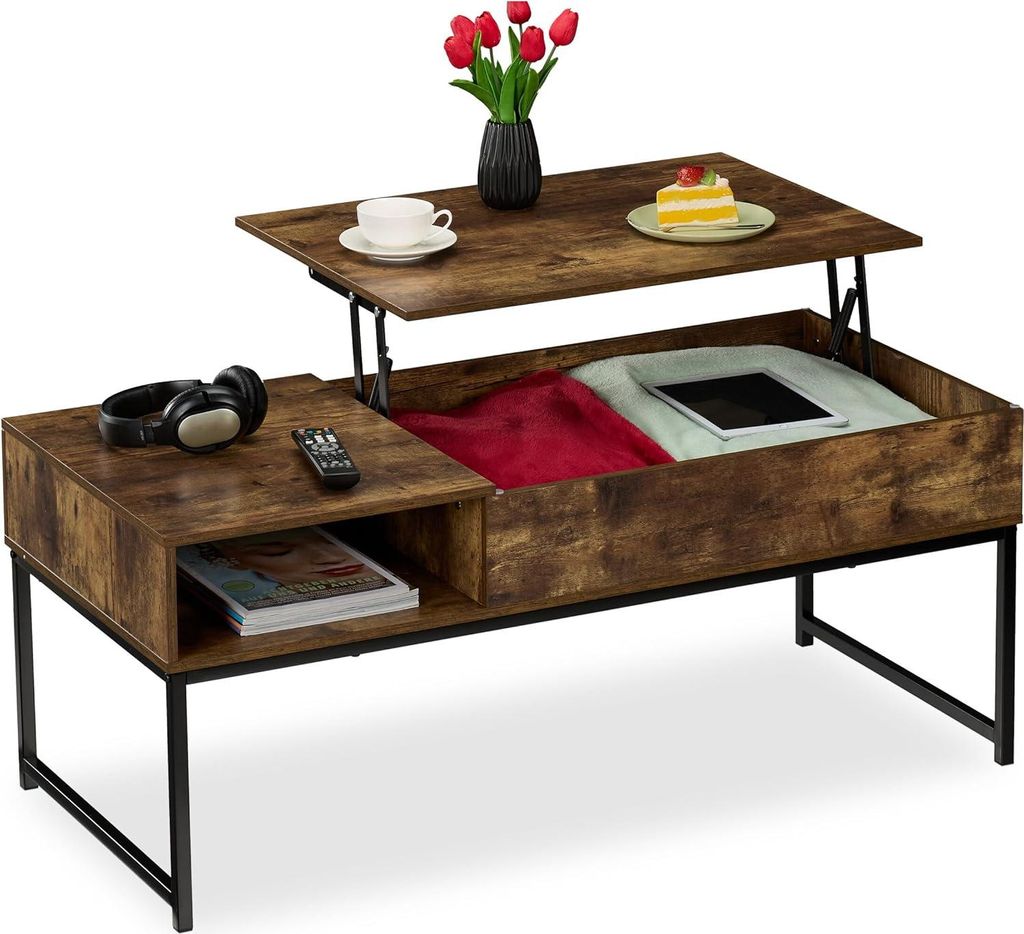 Couchtisch mit Stauraum - ausklappbar - 45x110x50 cm - industriell - braun