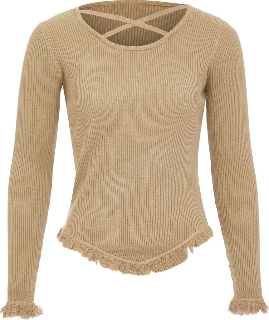 q damen strickpullover - taupe, XS/S