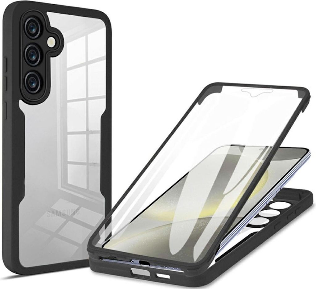 A phone case and a disassembled phone with its case are shown against a white background.