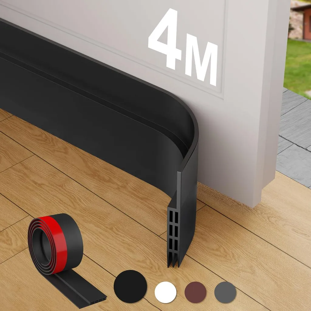 Lot de 4 Joints de Porte Autocollants Noirs 5cm x 4m Anti-Courants d'Air