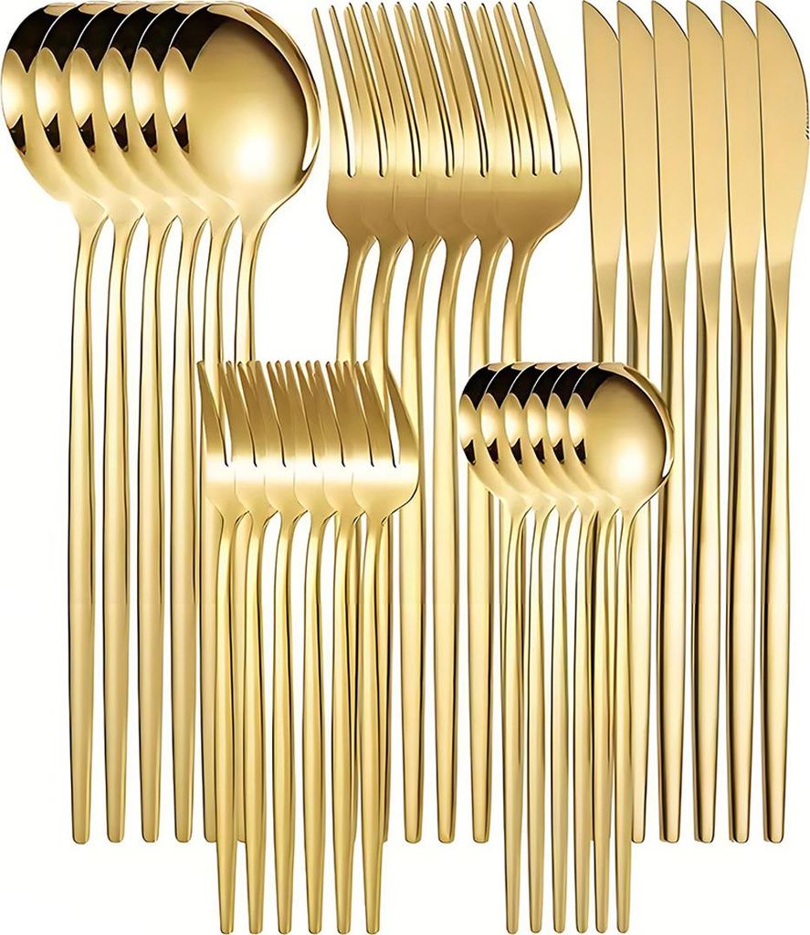 Bestecksets, 30-teiliges Besteckset aus Edelstahl, Utensilienset für 6 Personen, Geschirr-Besteckset für Zuhause und Restaurant, Messer, Gabeln, ...