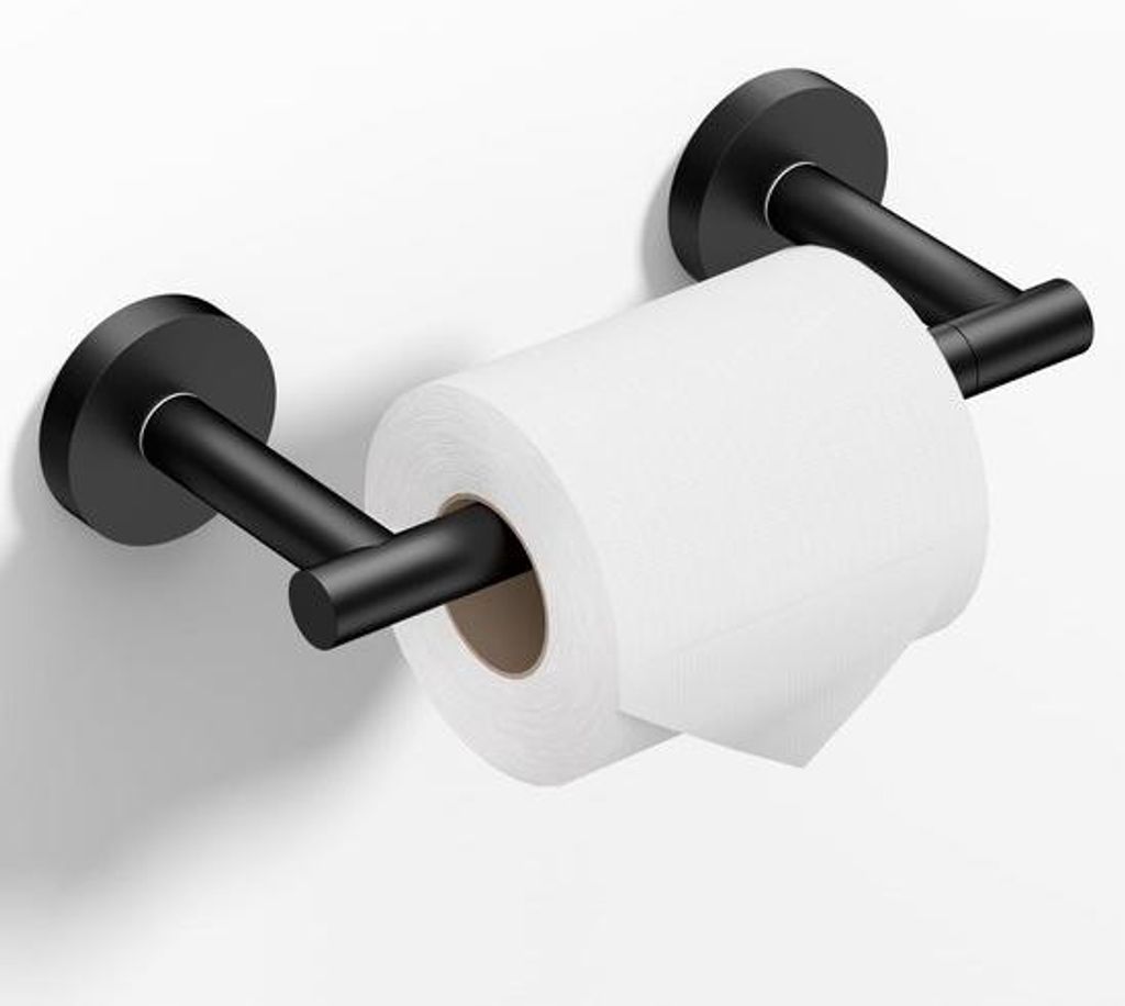 Doppelwand Toiletrolhalter Schwarz Edelstahl, Doppelarm Toiletrolhalter, RVS Toiletrolhalter, Toiletrolhalter für Bad und Küche