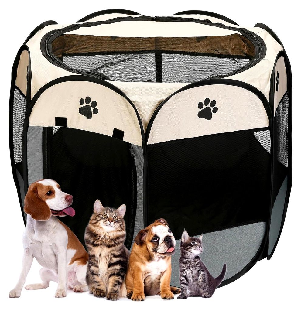 Faltbarer Haustier-Spielplatz - Tragbares, weiches Pop-Up-Design für Hunde, Katzen und Kätzchen - Atmungsaktives Mesh-Gewebe-Käfig - Leicht und ...