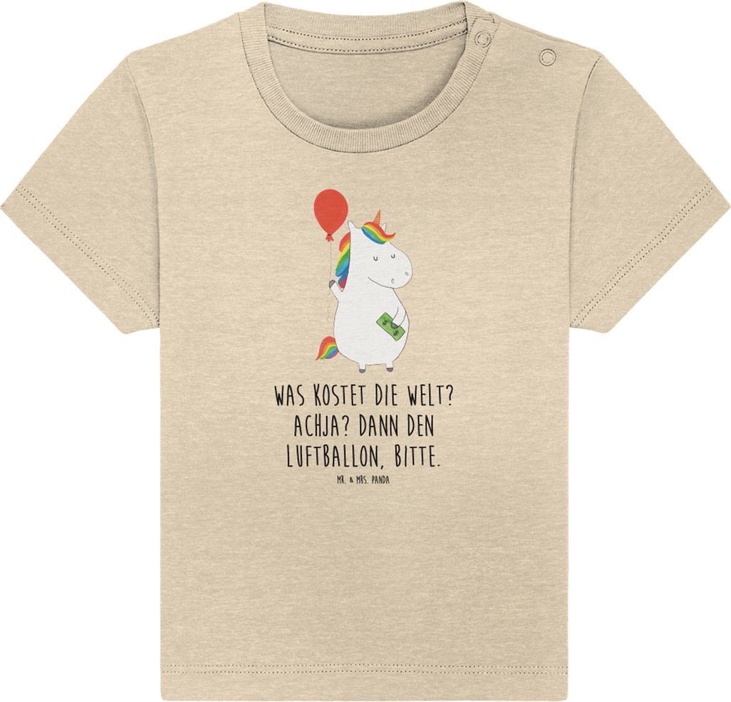 Mr. & Mrs. Panda T-Shirt Einhorn Luftballon 0. - 6. Monat - Natural Raw - Geschenk, Unicorn, Kinder Shirt, Babyshirt, Organic Baby, Kleinkind, Einh...