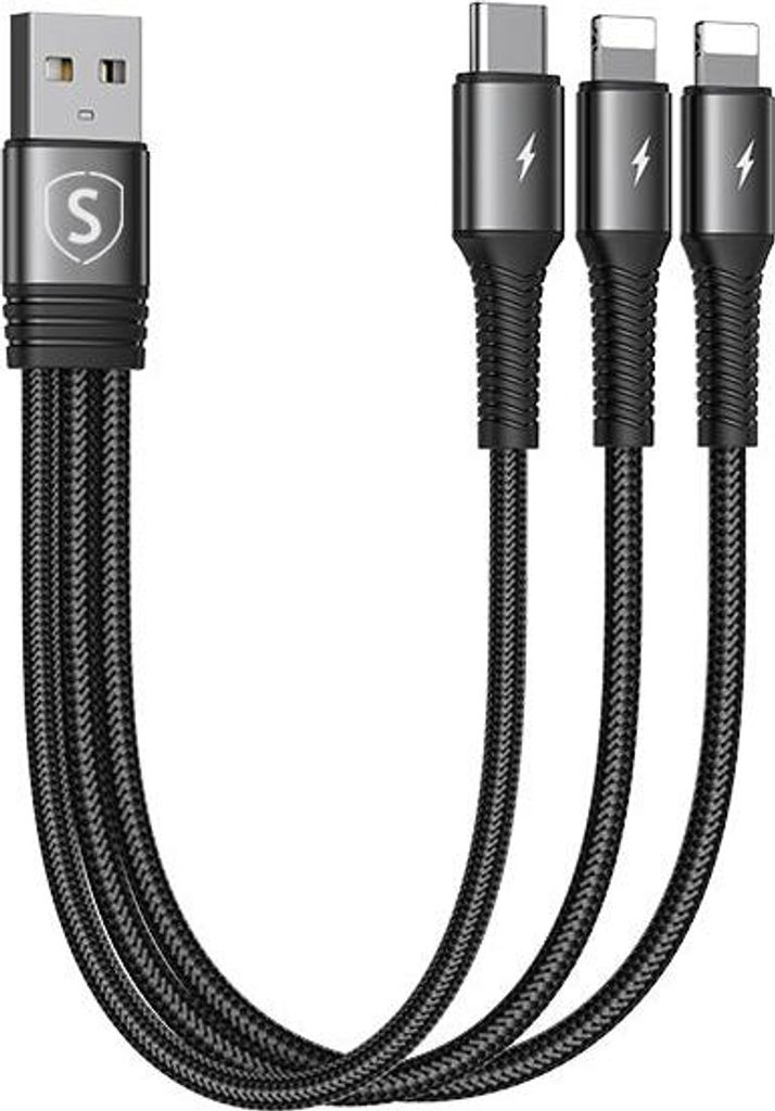3-in-1-Kabel Lightning, USB-C, 0,15 m, 3,5 A, 20 W - Schwarz