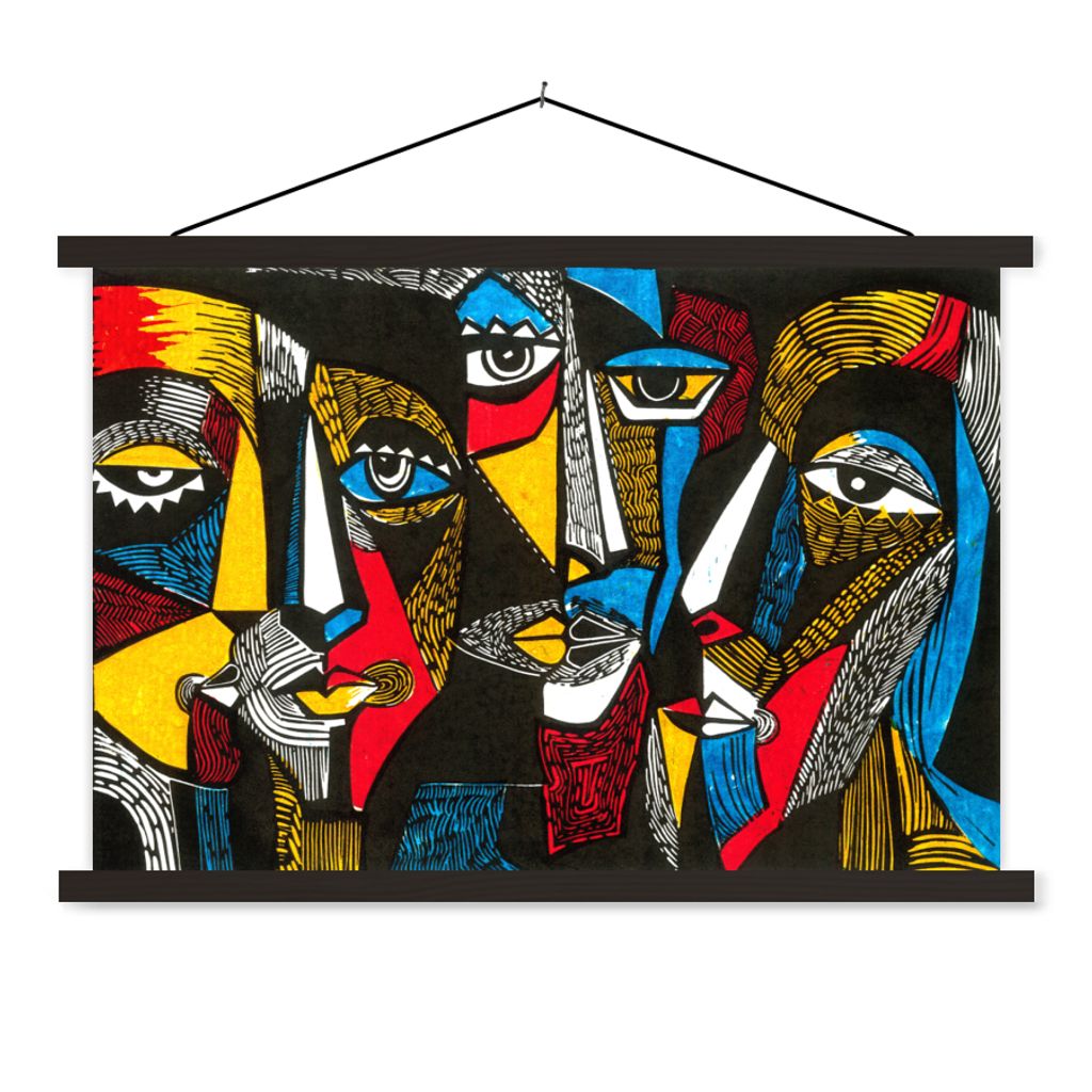 MuchoWow Textilposter Malerei - Ölgemälde - Kubismus 150x100 cm mit schwarzem Rahmen - Schlafzimmer