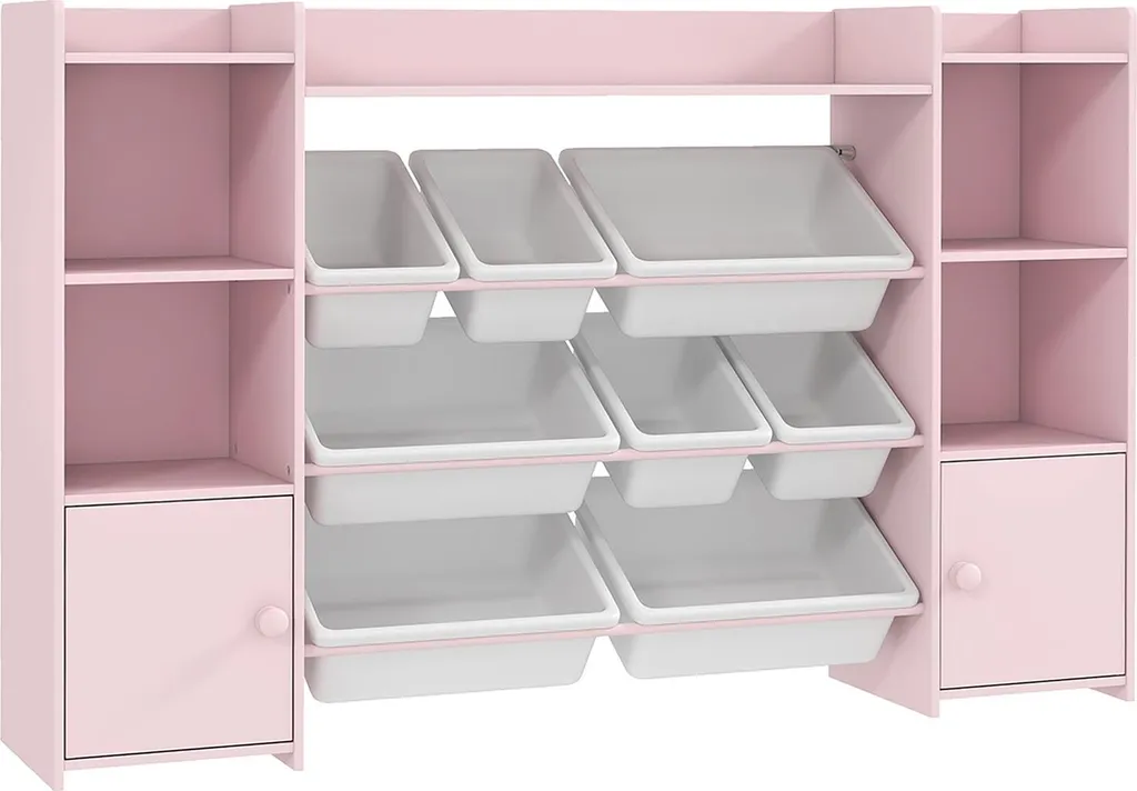 Étagère de rangement enfant avec 8 bacs amovibles coloris rose pastel