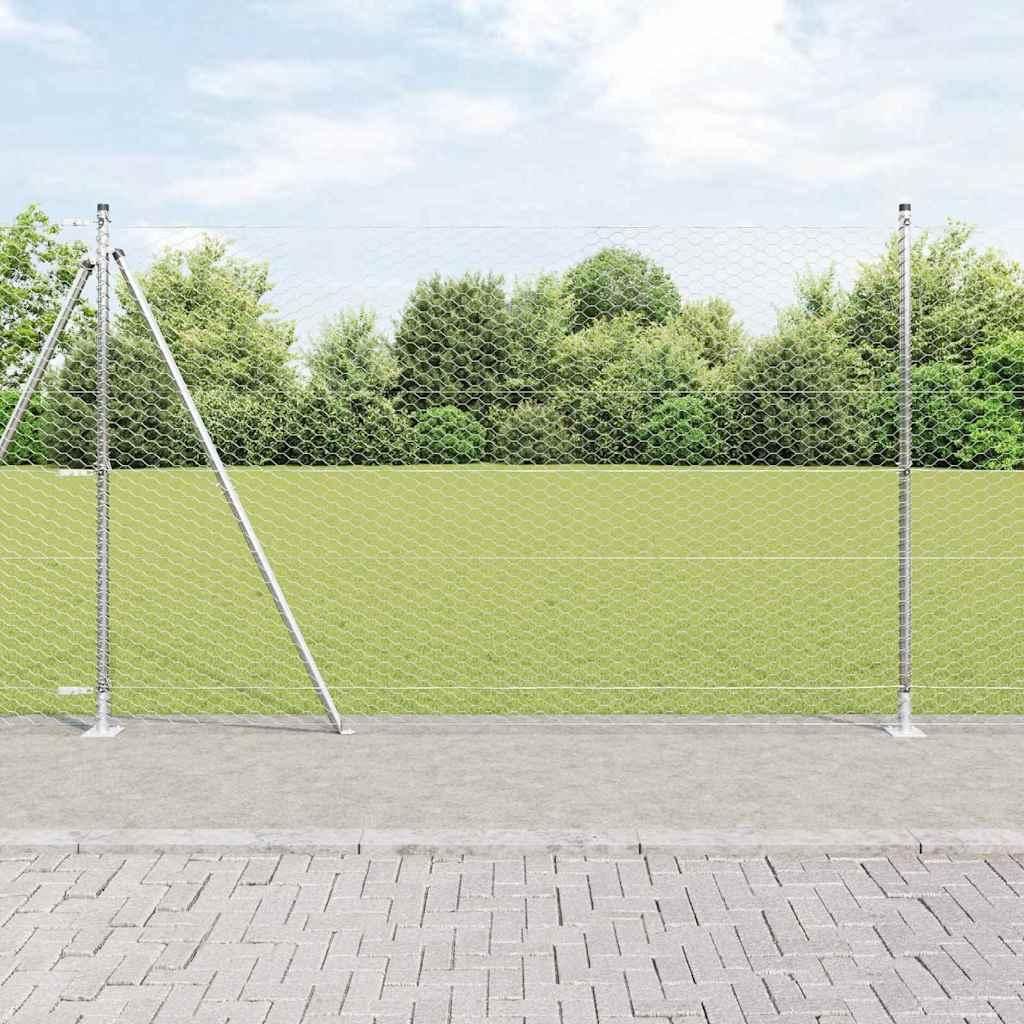 Zaun mit Pfosten Silber 1,4 x 25 m PVC-beschichteter Stahl