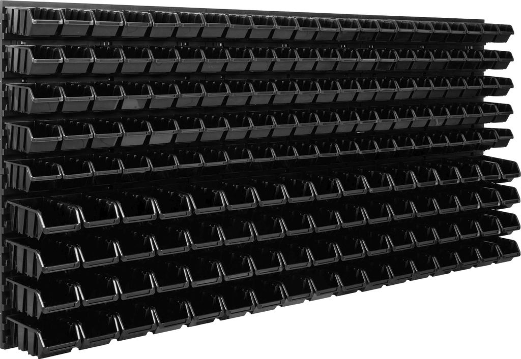 Lagersystem Werkstattregal | 172 x 78 cm | 178 stck. Box | Wandregal mit Stapelboxen - Wandplatten Extra Starke Schüttenregal Warkzeuglochwand Lag...