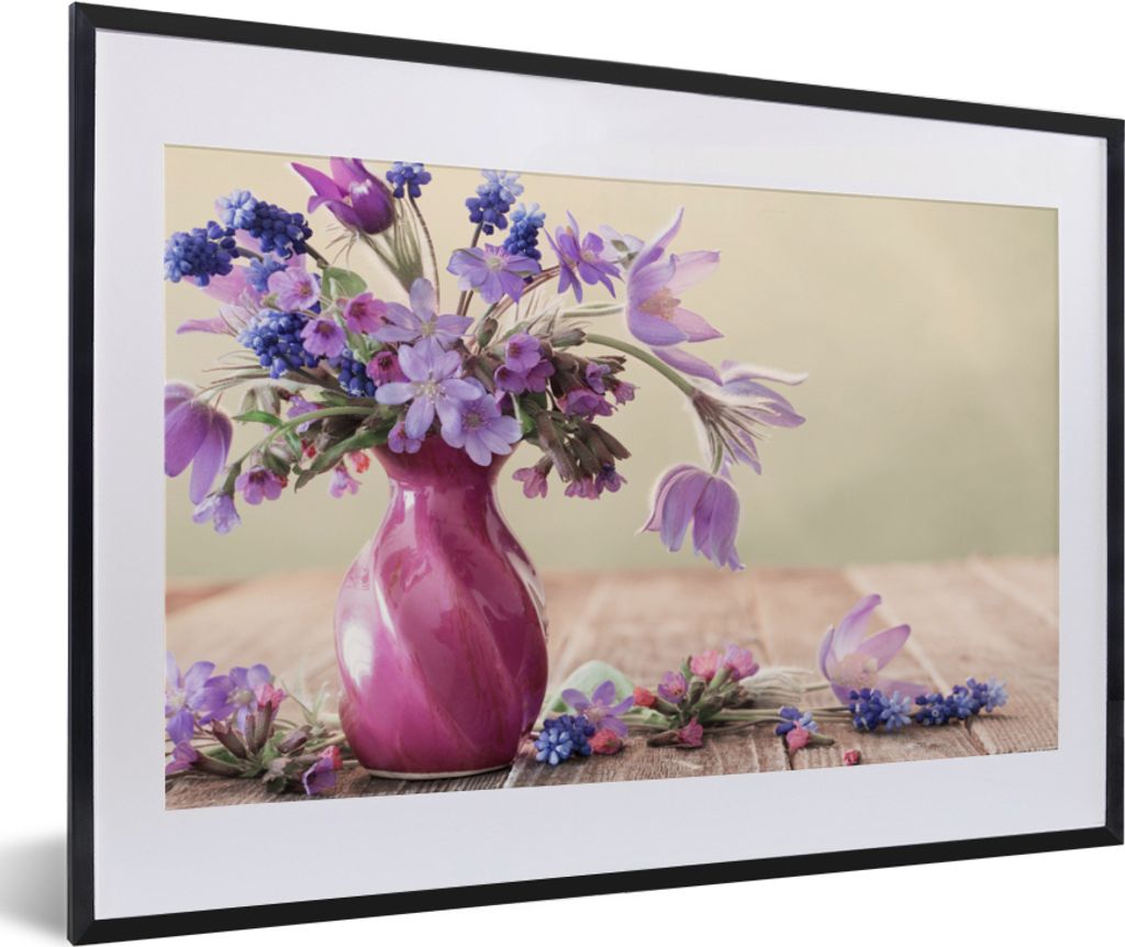 MuchoWow Gerahmtes Poster Frühling - Flieder - Stilleben 60x40 cm - Poster mit Schwarzem Bilderrahmen Wandposter Rahmen Foto Bilder - Schlafzimm...