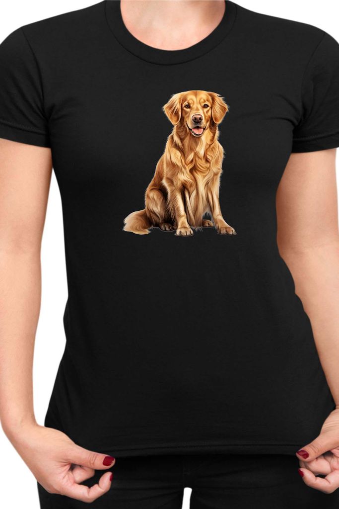 Damen T-Shirt Dogs Breeds Golden Retriever Dog Breed 008, Lady M / Schwarz